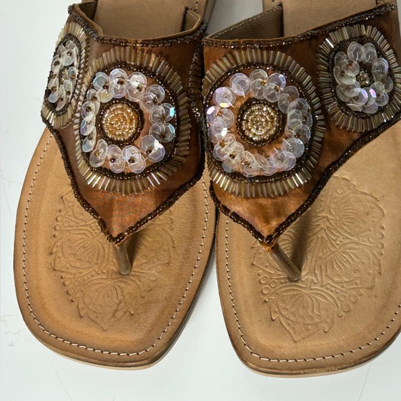 J. Jill Brown Beaded Leather Sole Bohemian Flip Flop Thong Sandals Size 8 - Picture 11 of 14